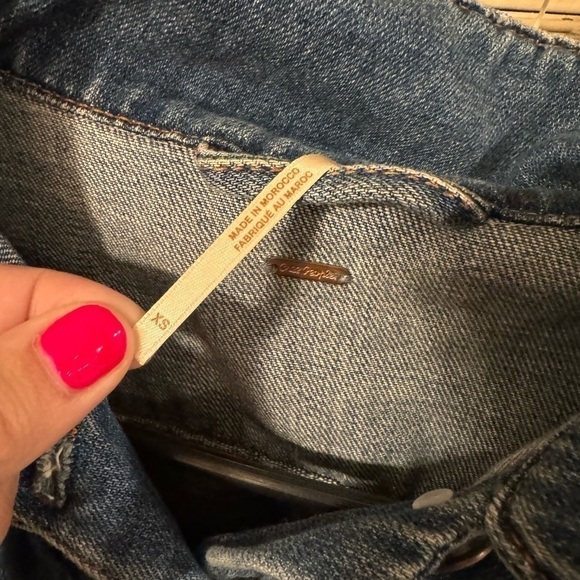 FREE PEOPLE Rumors Denim Jacket Light Indigo Jean Patchwork - Picture 5 of 10